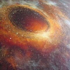 Abstract Swirling Nebula in Space with Bright Speckles and Gold Hues Against Black Backdrop