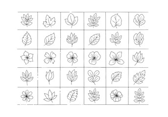 Diverse Hand-Drawn Botanical Elements A Comprehensive Collection of Leaf and Floral Outlines for Design Projects