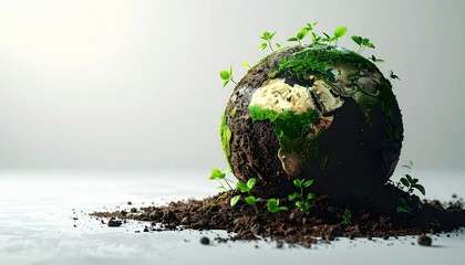 A globe made of soil with plants growing from it, symbolizing global soil health for World Soil Day.