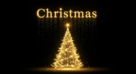 Sparkling gold Christmas tree and elegant script wishing you Christmas cheer creates a festive and magical holiday atmosphere for your season's greetings