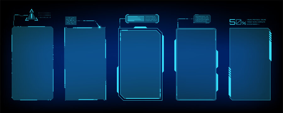 Blue Glowing Futuristic UI Panels and Data Frames Sci-Fi Digital Interface Graphics