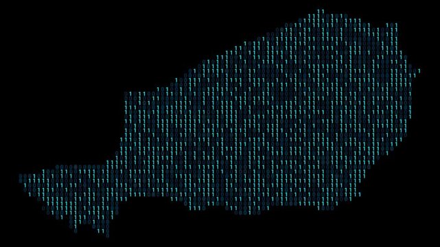 Niger Binary code map animation, Digital data visualization, alpha layer