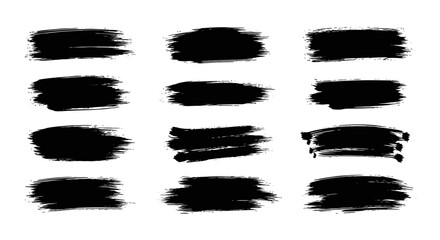 Set of Black Brush Stroke Shapes for Design Elements