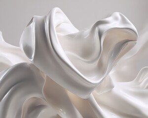 Abstract White Whipped Cream Sculpture Forming Organic Shapes on Bright Background