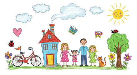 Family Togetherness Illustration Home, Love, and Nature's Embrace