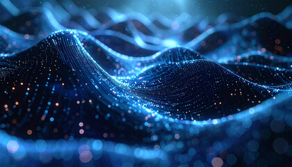 Digital Ocean Waves: Abstract rendering of flowing, luminous waves, depicting an ethereal ocean of data, its form pulsating with the energy of technological innovation.