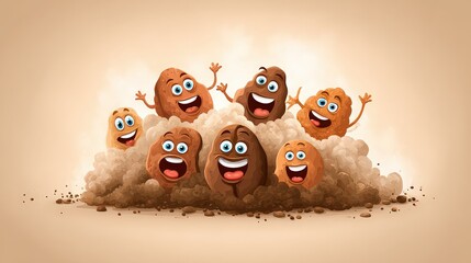 Animated Potatoes Cheerful Cartoon Food Characters on Neutral Beige Background