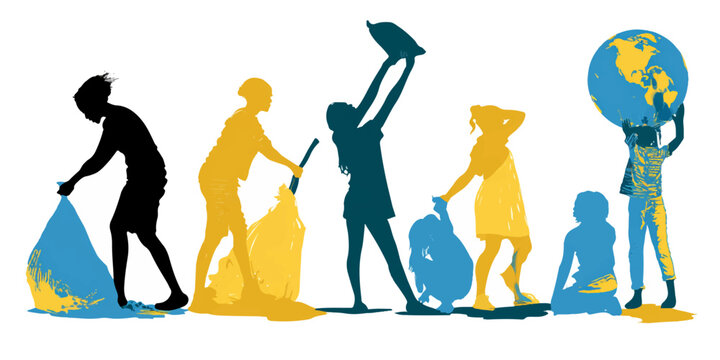 Diverse group of people working together to clean up the environment and protect the planet