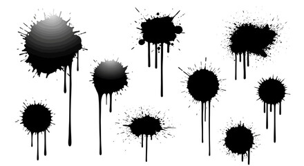 Collection of black ink blots and splatters, adding a grunge and artistic touch to designs