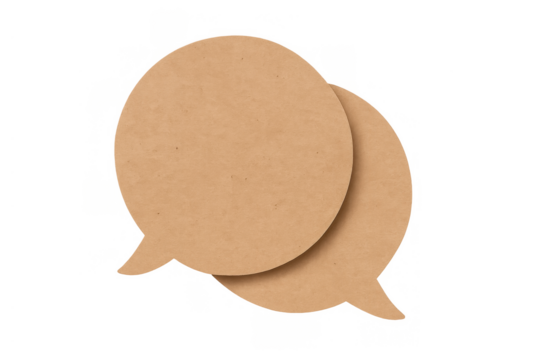 Kraft paper speech bubbles expressing conversation and communication concept on transparent background - Powered by Adobe
