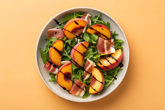 Fresh grilled peach salad with prosciutto and arugula - Powered by Adobe