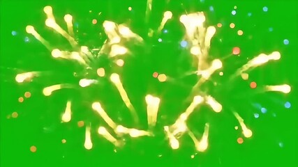 Explosive bursts of golden light against a vibrant green backdrop, evoking celebration and wonder with dazzling effects