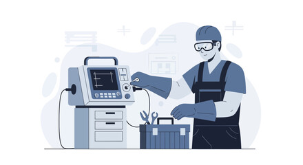 Technician Inspecting Complex Machinery: A Modern Illustration for Industrial Purposes