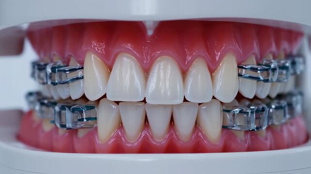 Dental Braces Alignment Process: Close-Up View of Orthodontic Treatment Stages