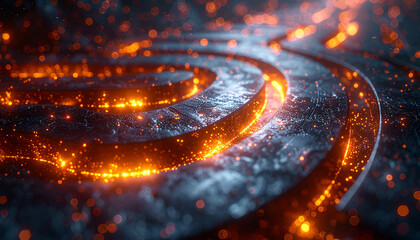 Abstract Energy Vortex: An abstract close-up shot of a mesmerizing vortex of glowing particles against a textured metallic surface, creating a sense of energy and dynamism.