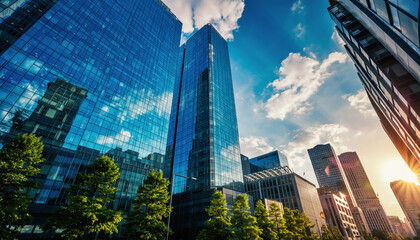 Modern Glass Skyscrapers at Sunset
