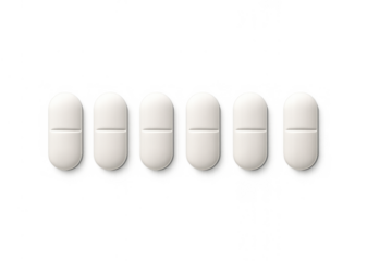 White pills for health and medication, showing medicine and drugs for healthcare and wellbeing, transparent background