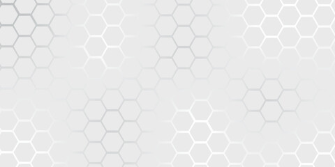 A subtle hexagon pattern background with interconnected shapes in soft gray and white. Simple abstract modern background White geometric hexagonal honeycomb shape texture background 3d copy space.	