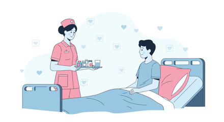Caring Nurse Delivering Medication To A Patient Recovering In A Hospital Bed