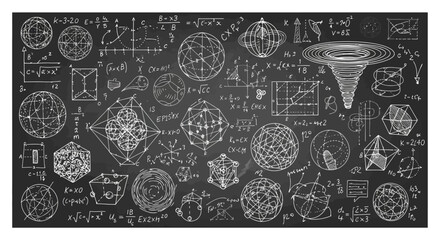 Geometric Shapes and Mathematical Formulas on Blackboard © irfan