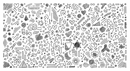 Obraz premium Doodle Mania A Whirlwind of Hand-Drawn Elements for Creative Designs and Backgrounds