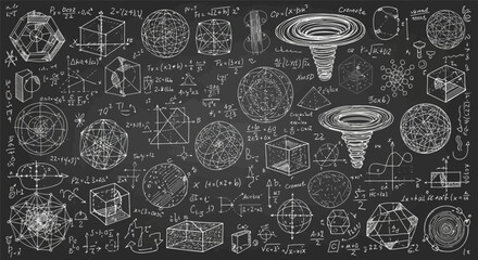 Complex Mathematical Formulas and Scientific Equations on Blackboard © irfan