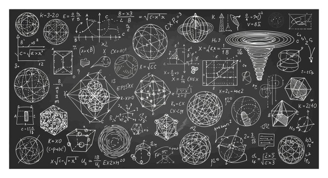 Geometric Shapes and Mathematical Formulas on Blackboard