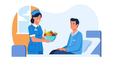 Caring Nurse Offers Fresh Fruit To Patient During Hospital Recovery Process