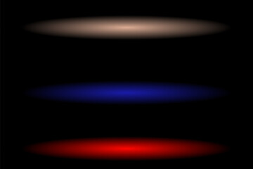 Set of 3 colors red, blue, gold spotlight on the dark black stage floor background, vector illustration design element for effect on product