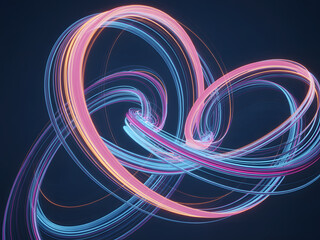 Abstract heart shape formed by swirling neon light trails