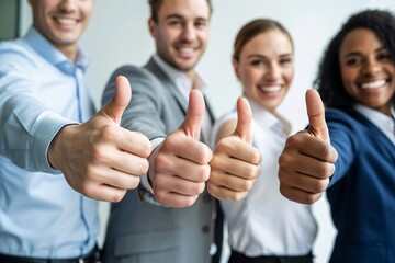 Business team success thumbs up happy people corporate group teamwork achievement collaboration partnership deal on transparent background