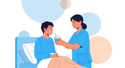 Compassionate Nurse Assisting Patient, Providing Hydration, Maintaining Care and Support