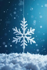 Abstract Christmas Tree Snowflake Geometric Design with Falling Snow Effect An abstract, geometric snowflake with sharp, precise lines forming a stylized Christmas tree shape. The snowflake is a crisp