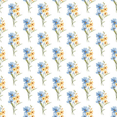 Obraz premium Seamless pattern, flower background with watercolor bouquets. Repeat fabric wallpaper print texture. Perfectly for backdrop, wrapped paper.