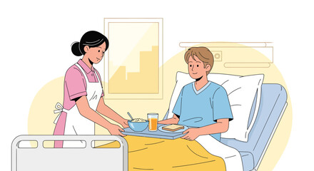 Compassionate Nurse Serving Meal to Patient, Providing Support and Medical Assistance, Healthcare.