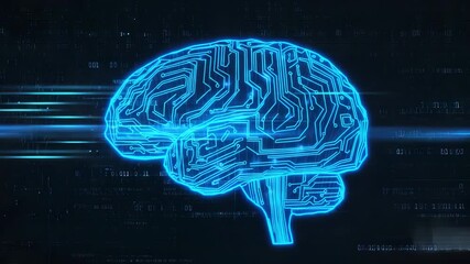 Futuristic glowing blue circuit board brain animation digital technology concept artificial - Powered by Adobe