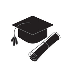 icon of a graduation cap and a rolled diploma tied with a ribbon, symbolizing certified professionals.