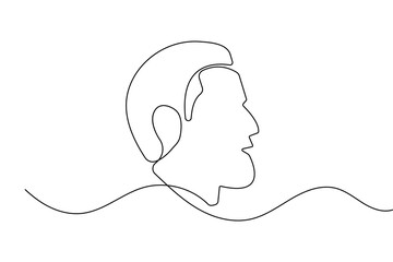 Minimalist man face profile created with continuous one line drawing and clean outline vector illustration
