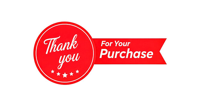 A vibrant red circular stamp with a ribbon, displaying 'Thank you for your purchase' text, ideal for receipts and invoices. 