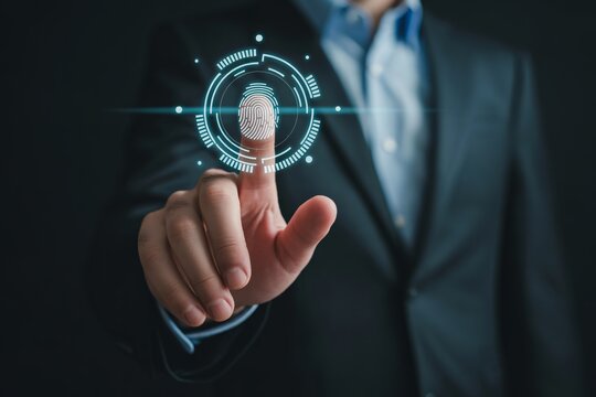 Fingerprint scan security access identification technology biometric authentication system control and safety on transparent background