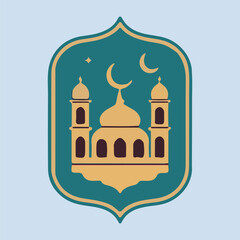 Ramadan kareem greeting card design featuring a stylized mosque silhouette, crescent moon, and ornate arch, perfect for islamic celebrations.