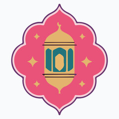 Ramadan kareem greeting card design featuring a stylized mosque silhouette, crescent moon, and ornate arch, perfect for islamic celebrations.