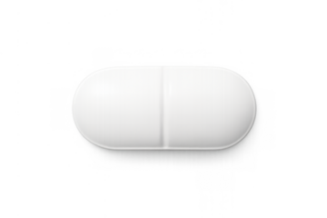 White oval pill or tablet for healthcare, medicine, doctors, pharmacy, treatment or pain relief, on transparent background