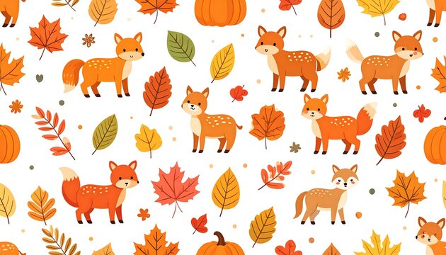 Autumnal Fox and Leaf Pattern - A Whimsical Seasonal Design.