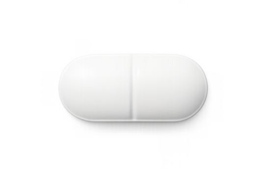 White oval pill or tablet for healthcare, medicine, doctors, pharmacy, treatment or pain relief, on transparent background