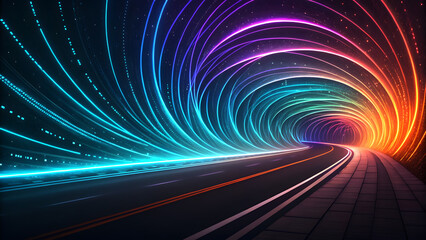 Abstract Fiber Lines and Motion Blur in Holographic Tunnel Digital Art