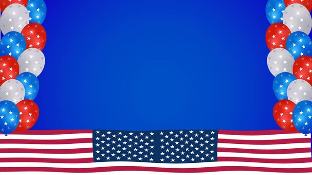 Animated graphic background of United States national holidays with balloons and United States flag