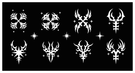 Abstract Tribal Tattoo Design Elements with Starry Accents on Dark Background