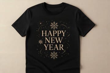 Winter Festival Celebration New Year 2026 Golden Glitter   Elegant Typography Black t- shirt  Fashion Wear Design