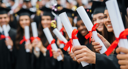 Graduation Celebration A Diverse Group of Graduates Displaying Their Diplomas in Triumph